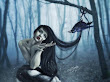 Girl In The Dark Forest And A Raven