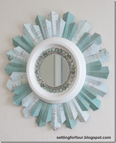 DIY Beaded Sunburst Mirror from Setting for Four #sunburst #mirror #craft #diy #tutorial #mirror #bead #scrapbook #paper 