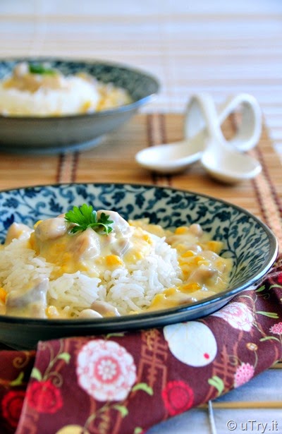 Cream Corn with Chicken Over Rice (忌廉粟米雞粒飯)   http://uTry.it