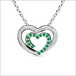 Round Emerald Heart Pendant in 14K White Gold Round Emerald Heart Pendant in 14K White Gold