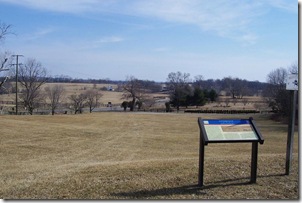 View of the Upperville battlefield behind the Civil War Trail marker View of the Upperville battlefield behind the Civil War Trail marker