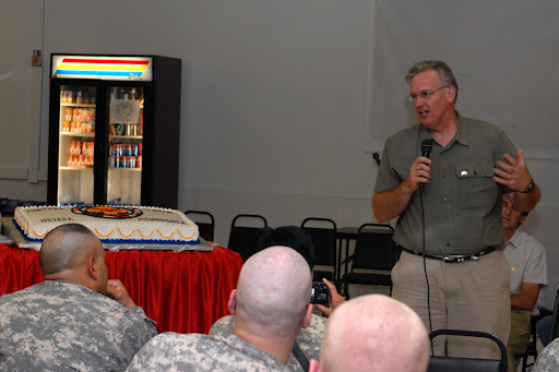 Gov. Jay Nixon expresses his appreciation to the soldiers of Task Force Phoenix in Afghanistan on July 20.  (photo courtesy: U.S. Department of Defense)