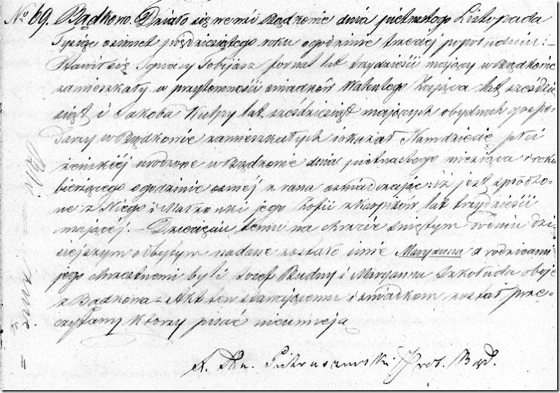 Baptism of Marianna Tobiasz - 15 Nov 1850 - No 69 - Badkowo Parish