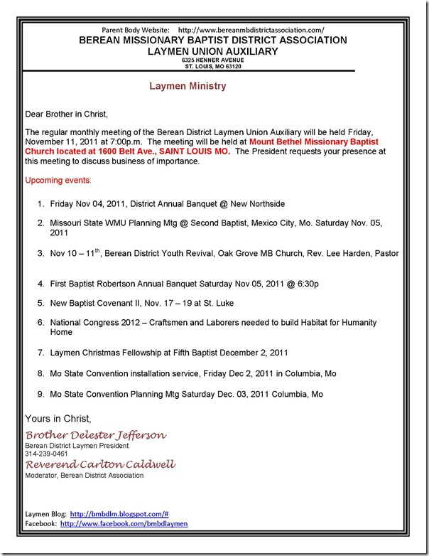Laymen letter November 2011