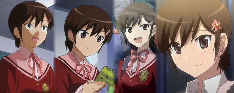 A four image side-by-side composite of Chihiro as seen in all three seasons showing her increasing detail visually coresponding with her increase in plot importance