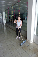 Penny showing off her broom work