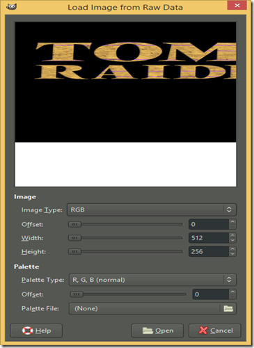Load Image from Raw Data dialog screenshot Load Image from Raw Data dialog screenshot