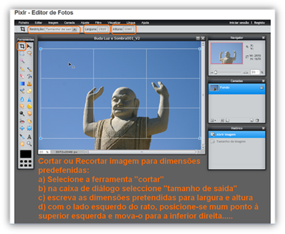 Recorte de fotos (com pré-definição) no Pixlr