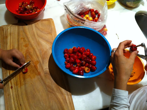 I manned the pitter while my 7-year-old cut the cherries in half. Most time-consuming part.