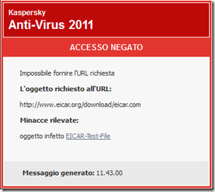 Accesso negato file malevolo test EICAR Accesso negato file malevolo test EICAR