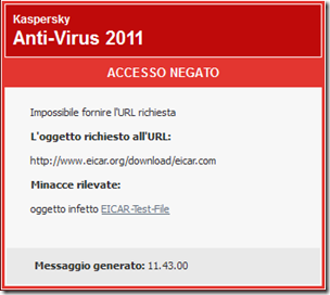 Accesso negato file malevolo test EICAR