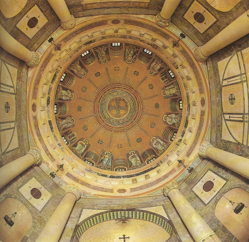 The dome of the mausoleum at Krasna Horka with mosaics depicting the 12 saints bearing devices. That palette is inspiring.
