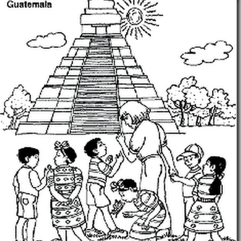 Colorear dibujos pirámides Guatemala