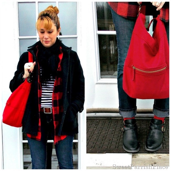 buffalo plaid with stripes, skinny jeans and booties6