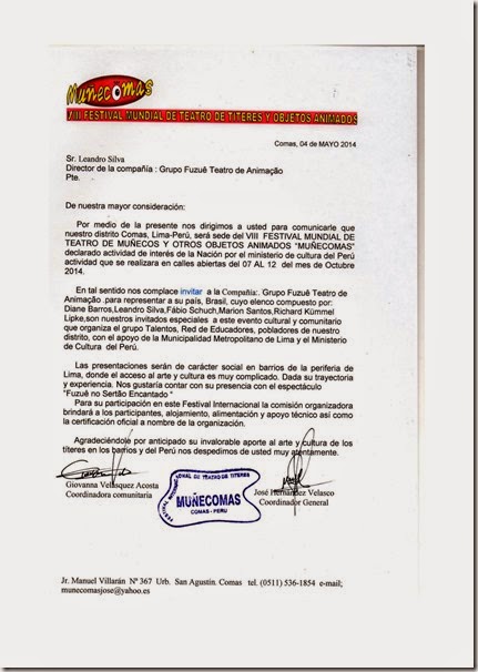 Carta Convite Muñecomas 2014 . Fuzuê Carta Convite Muñecomas 2014 . Fuzuê