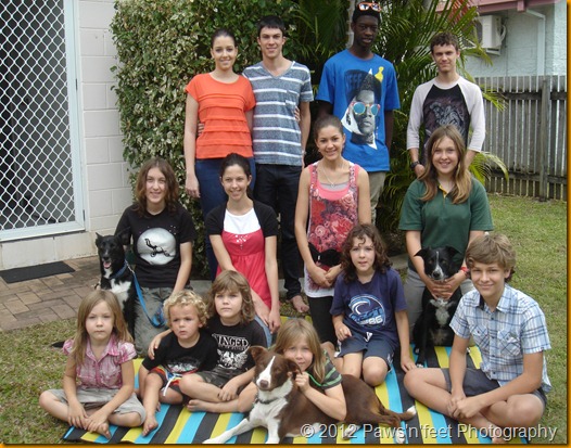 from back left; Kirsten, Joseph, Joshua F, Christopher, second row left; Jasmine, Destiny, Abigail, Jessica n Tess, front row from left; Suzanna, Jireh, Gabrielle, Chana n Lassie, Chantel, Joshua T