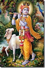 [Indra Sharma painting of Krishna in Vrindavana]