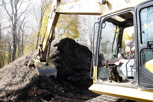 Franny and I always like being in on the action and here we are in the cab of the big excavating machine.
