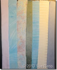 Blue fabric strips for Jack in the Pulpit, art quilt in progress, by Sue Reno Sue Reno, Jack In ThePulpit, Work InProgress 16