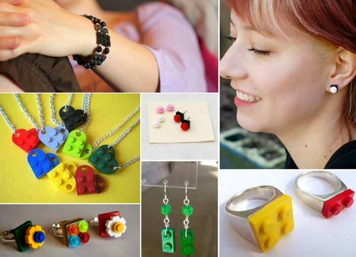 Acessórios de moda feitos de LEGO! Brincos, colares e pulseiras! lego anel pulseira colar moda criatividade 2