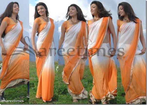 Kajal_White_Orange_Saree
