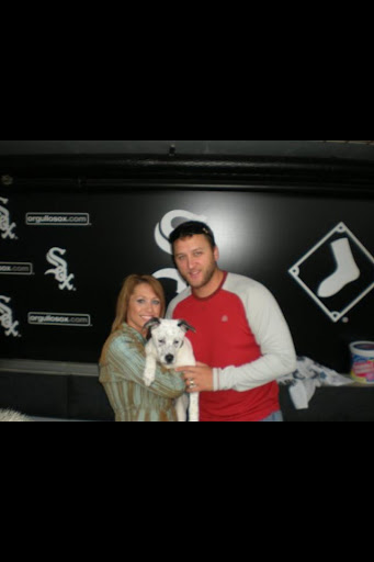 Jamie and Mark with Sammy, a featured adoptable dog, at the first Sox For Strays event at U.S. Cellular Field. Jamie and Mark with Sammy, a featured adoptable dog, at the first Sox For Strays event at U.S. Cellular Field.