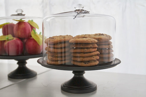 Back to School: Chocolate chip cookie stacks in black ceramic cake stand with dome (Martha Stewart for Macy's) Back to School: Chocolate chip cookie stacks in black ceramic cake stand with dome (Martha Stewart for Macy's)