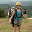 All geared up, she was ready to take to the skies! We're guessing it was a parachute in the bag, and not just a comfy seat.
