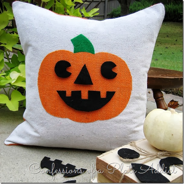 CONFESSIONS OF A PLATE ADDICT Jack-O-Lantern Pillow with Interchangeable Faces CONFESSIONS OF A PLATE ADDICT Jack-O-Lantern Pillow with Interchangeable Faces