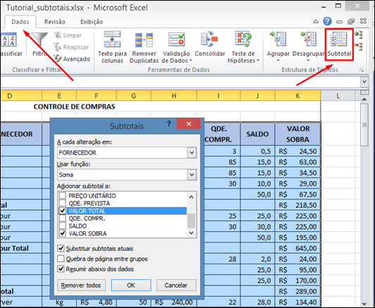 Como inserir SUBTOTAIS automáticos em uma planilha do Excel - Visual Dicas Como inserir SUBTOTAIS automáticos em uma planilha do Excel - Visual Dicas