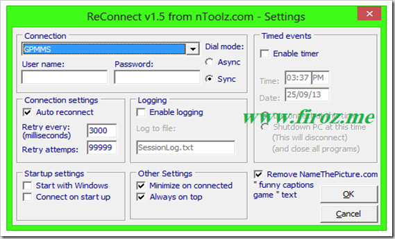 Reconnect setting Reconnect setting