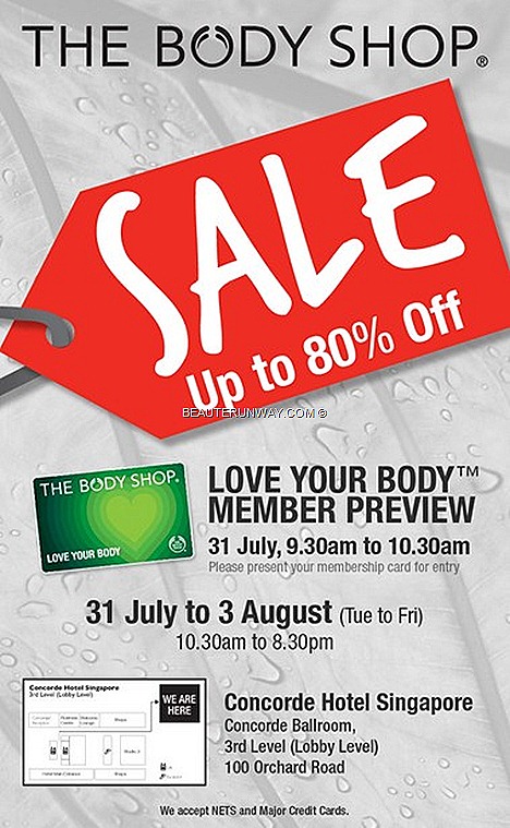 The Body Shop SALE Singapore Warehouse Skincare cosmetics bodycare haircare Concorde Hotel Orchard Ballroom Singapore