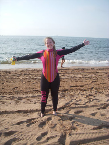 Here's my friend Julie rocking her custom-built triathlon wetsuit designed for her by her employer, BuiltNY. Like the pattern? You can find it on all sorts of products (sorry, no wetsuits!) at builtny.com. Click on