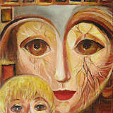 Lustro Clowna z dzieckiem - z cyklu Lustra Clowna - Mantykora. Akryl na płótnie; wymiary 30x40cm