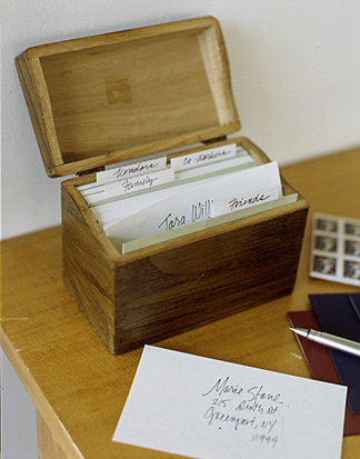 A recipe file can be repurposed as a card file for addresses.