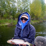 2011-10-07 Rachel on the Bitterroot, catching trout in the rain