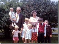 Grandma and Grandpa Cairns and grandchildren circa 1972