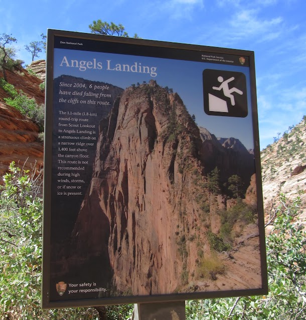 Reach Angels Landing Sign at Scout Lookout - First Stage Completed