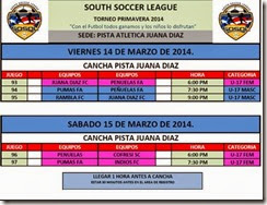 Itinerario Segunda Jornada U17 Torneo Primavera 2014