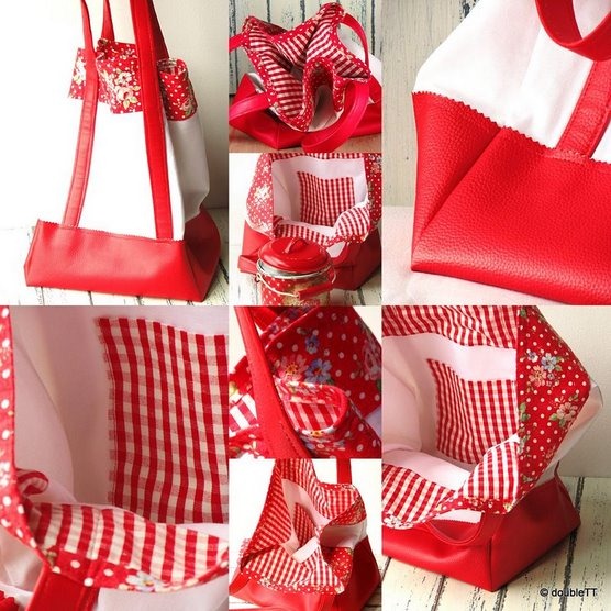 dots and roses in red bag