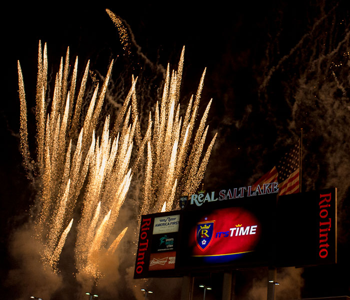 fireworks pre-game. Real Salt Lake vs. New York Red Bulls, MLS Soccer Saturday, March 17, 2012 at Rio Tinto Stadium in Sandy, Utah.