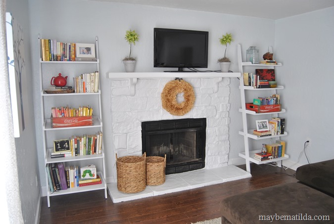 stone fireplace painted white