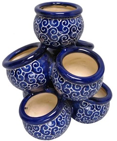 swirl design stacked blue and white planter