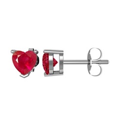 Heart Ruby Solitaire Studs in 14k White Gold