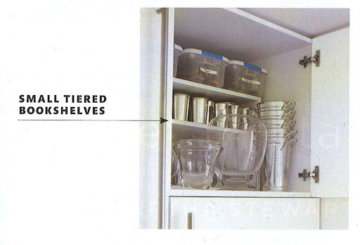 Having a small tiered bookshelf in a cabinet can help organize your items and provide you with more space to use. Having a small tiered bookshelf in a cabinet can help organize your items and provide you with more space to use.
