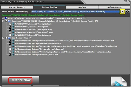 Tweaking.com - Registry Backup ripristinare nackup del registro di sistema di Windows Tweaking.com - Registry Backup ripristinare nackup del registro di sistema di Windows