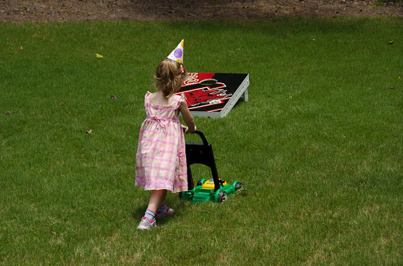 Sam practicing for later years. (the dress and hat will be optional, but fetching)
