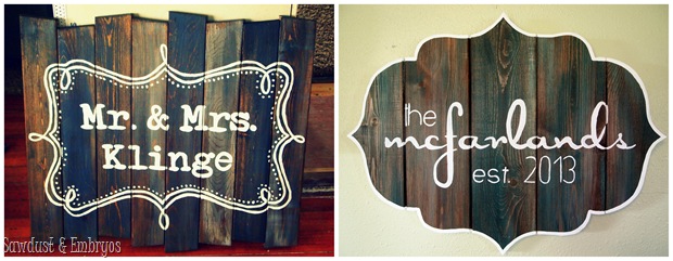 Barn Board Signs by Sawdust and Embryos