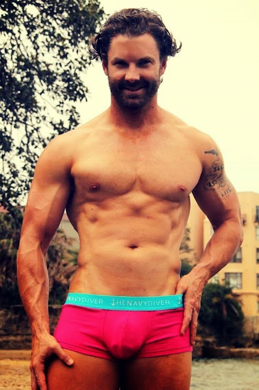 Bearded Guy in Pink The Navy Diver briefs