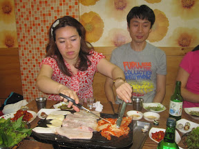 Julie and Mr Kim at the Korean BBQ!!!